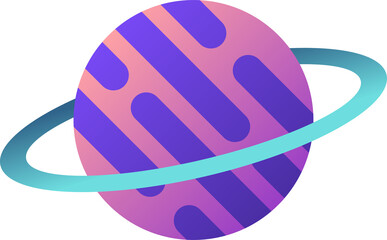 Poster - Flat-design planet is floating with purple striped sphere and teal ring on transparent background