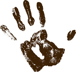 Poster - Stylized brown handprint showing uneven paint strokes in flat design, transparent background