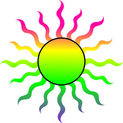 Poster - Flat design gradient sun icon is radiating multicolored wavy rays on transparent background