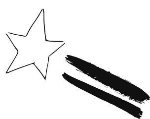 Poster - Stylized white star icon is gliding on transparent background with hand-drawn brushstroke trails