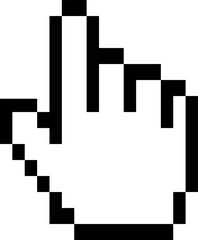 Fototapete - White pixelated hand cursor icon with black outline is pointing upward on transparent background