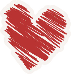 Poster - Red scribbled heart is floating over transparent background, featuring white irregular border