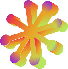Poster - Abstract 3D render starburst floating on transparent background, showing ten gradient cylinders