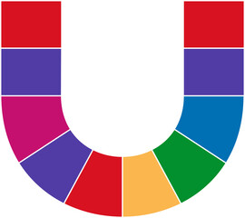Poster - Horseshoe-shaped blocks are showing colored segments in flat design, transparent background