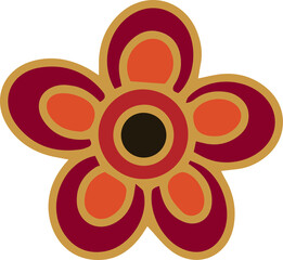 Poster - Showing flat flower with six two-tone petals gold outlines brown-red disk on transparent background