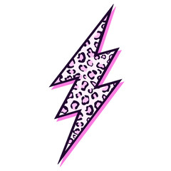 Poster - Flat design showing pale pink lightning bolt, leopard spots, magenta border, transparent background