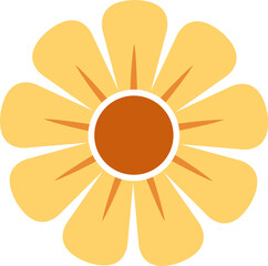Poster - Flat flower icon is showing on transparent background with yellow petals, orange center ring, rays