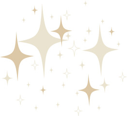 Poster - Abstract sparkle pattern is floating in flat design, cream beige starbursts on transparent backdrop