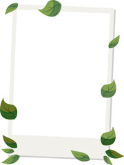 Poster - Flat style white instant frame being shown with floating green leaves on transparent background