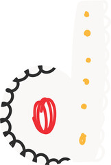 Poster - Flat design b-shape is showing scalloped edges, red scribble and yellow dots on transparent backing