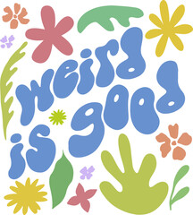 Poster - Stylized 'mermaid is good' is floating over botanical blobs in flat design on transparent field