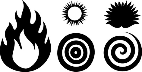 Poster - Dynamic set of bonfire flames, smoke swirls, and starburst designs for creative projects