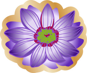 Poster - Stylized purple flower is showing vector with red ring green loops gold halo transparent background