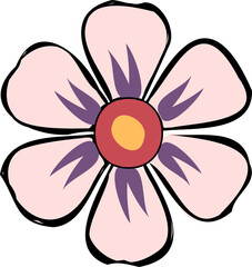 Poster - Flat design flower is showing pink petals with purple accents, red center on transparent background