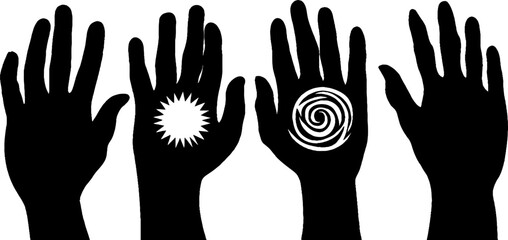 Poster - Hand silhouette with peace gesture and abstract star trail design for creative projects