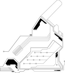 Poster - Abstract circuit trace is forming in flat design with nodes and blocks on transparent background