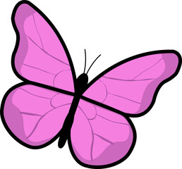 Poster - Stylized pink butterfly is fluttering with wings and antennae in flat art on transparent backdrop