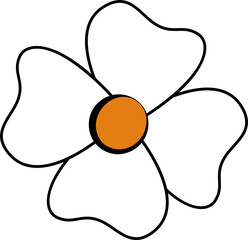 Poster - Stylized five-petal flower is floating on transparent background with black outlines, orange center