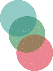 Poster - Flat design is showing turquoise, green, red speckled circles overlapping on transparent canvas
