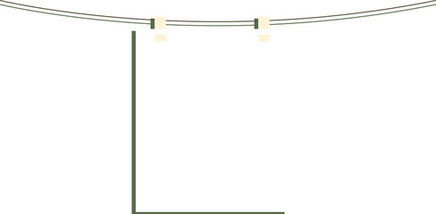Poster - Flat vector white rectangular frame is hanging by beige tape on brown cord, transparent background
