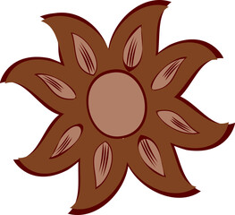 Poster - Showing flat design sun with brown disk and ten maroon-outlined lobes on transparent background