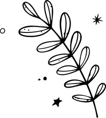 Poster - Hand-drawn leafy twig is being shown in single-color line-art, with shapes, transparent backdrop