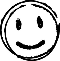Poster - Hand-drawn smiley face doodle is floating on transparent background showing rough brush strokes