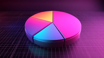 Poster - Circular D pie chart with transparent, gradient-filled sections, gently floating above a reflective grid plane for a futuristic touch