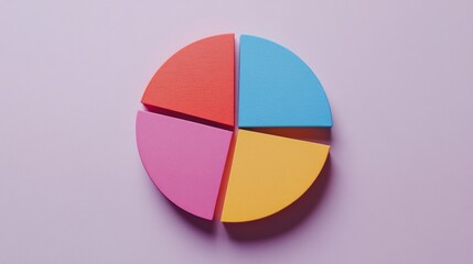 Leinwandbilder - Close-up of a circular pie chart with distinct color sections, isolated on a light background, capturing a clean, modern data feel.