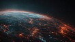 © Bahtiar - Glowing orange network lines trace a partially visible Earth from space, showcasing city lights and a dark, star-studded background