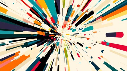 Leinwandbilder - Colorful splashes of lines radiating outward in a dynamic pattern, evoking energy and movement against a neutral background.