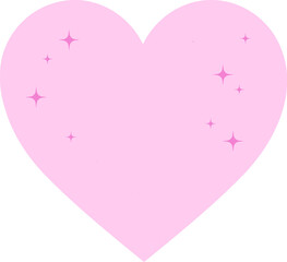 Poster - Flat pastel pink heart is floating on transparent background, showing pink star sparkles