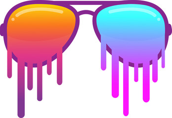 Poster - Stylized aviator sunglasses design is dripping gradient shapes in flat design on transparent canvas