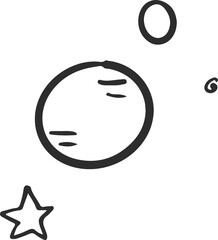 Poster - Dominant planet is floating in line art, with smaller planet, spiral and star on transparent field