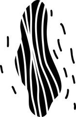 Poster - Amoeba-like black form is floating in flat design with white stripes, dashes on transparent canvas
