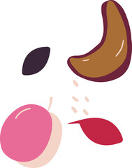 Poster - Organic shapes showing fruit slices and seeds are floating in flat design, transparent background