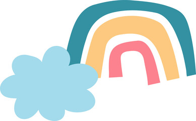 Poster - Flat art is showing teal yellow pink rainbow overlapping light blue cloud on transparent background