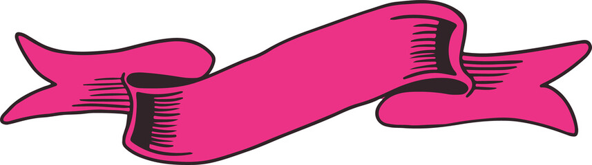 Poster - Stylized flat pink ribbon banner is floating on transparent background with curved ends and shading