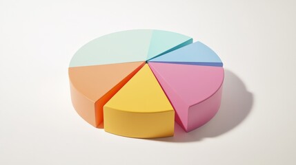 Leinwandbilder - Minimalist D pie chart with muted colors and soft shadows, each segment slightly offset to reveal depth on a white background