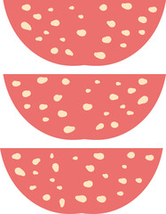 Poster - Three pink-red semicircles with yellow spots are showing on transparent background in flat vector