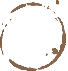 Poster - Brown coffee stain ring is appearing in flat design on transparent background with scattered drops