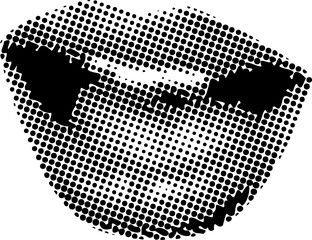 Poster - Halftone smiling face is appearing on transparent background, with spiky eyes and dotted arc mouth