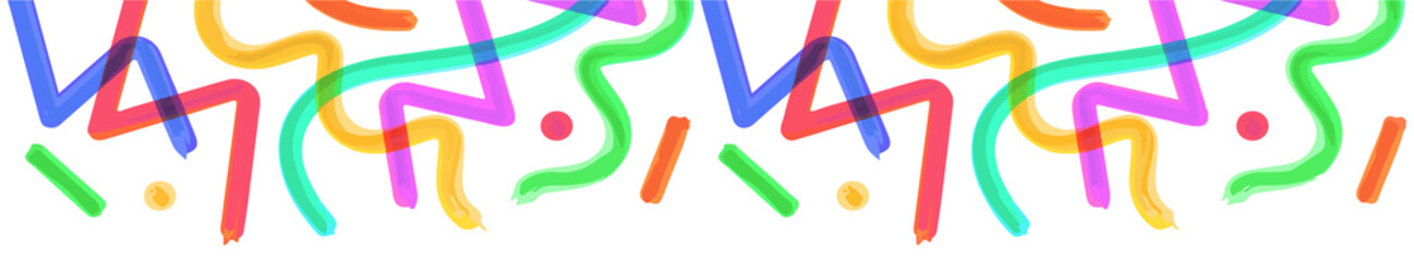 Poster - Abstract array showing neon squiggles and geometric shapes in flat design, transparent background
