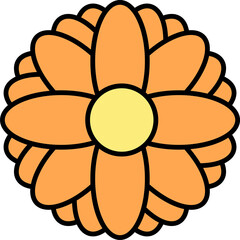 Poster - flat flower is showing layered orange petals and yellow disc on transparent background, copy space