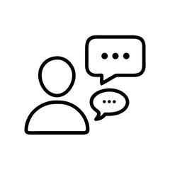 Poster - Person with speech bubbles showing communication and conversation in a simple graphic format design