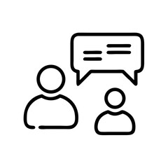 Fototapete - Two figures in conversation with a speech bubble above them showing lines of text, simple design of a chat
