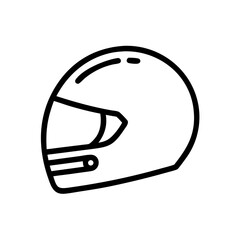 Poster - Outline drawing of a protective headgear with a visor and chin strap for extreme sports use case design