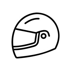 Poster - Outline drawing of a protective headgear with a visor and a small round detail on the side of it