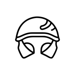 Poster - Outline graphic showing a protective head covering with chin straps in simple black and white style