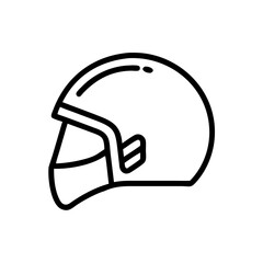 Poster - Outline drawing of a protective headgear with a visor and a smooth rounded shell design shown in profile